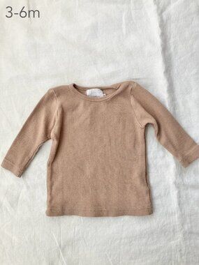 🪴5/$30 Kindly 3-6 Months Baby Tan Beige Ribbed Long Sleeve Neutral Minimalist